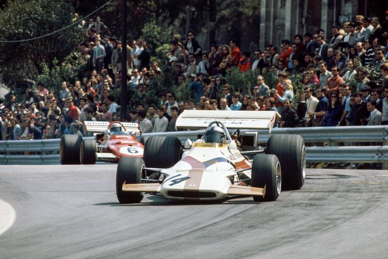 BRM's Pedro Rodriguez leads the Ferrari of Mario Andretti