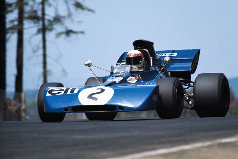 Jackie Stewart takes off through the Flugplatz on his way to winning the 1971 German Grand Prix.