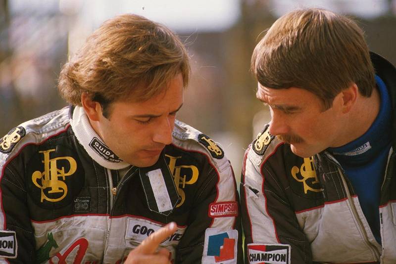 Team mates Elio de Angelis, left, and Nigel Mansell.
