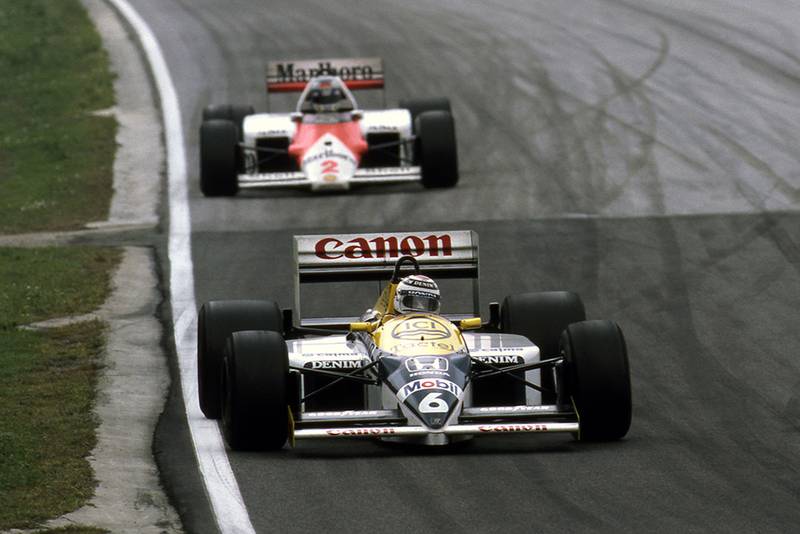 Nelson Piquet leads Keke Rosberg.