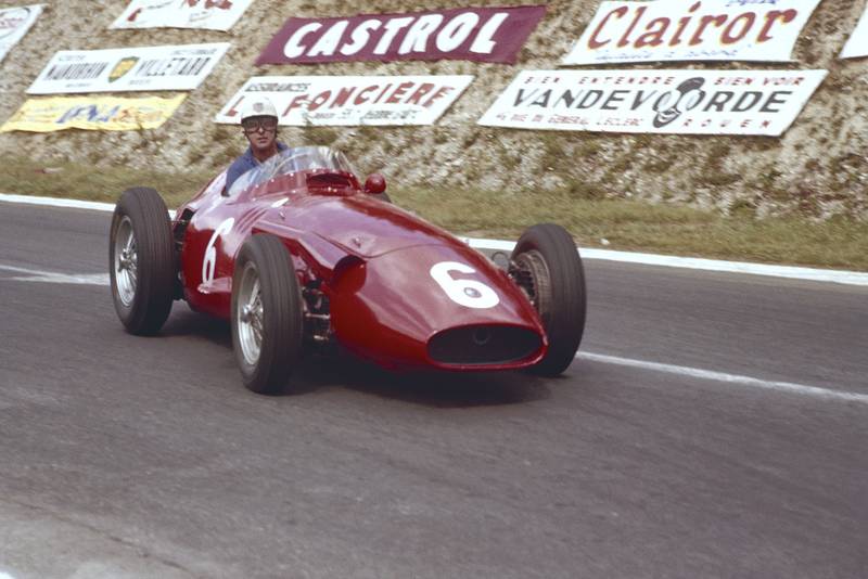 Harry Schell in the Maserati 250F at the 1957 French Grand Prix, Rouen.