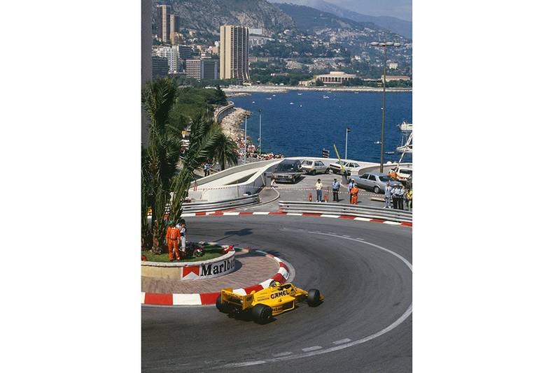 Ayrton Senna driving Lotus 99T Honda to 1st position.