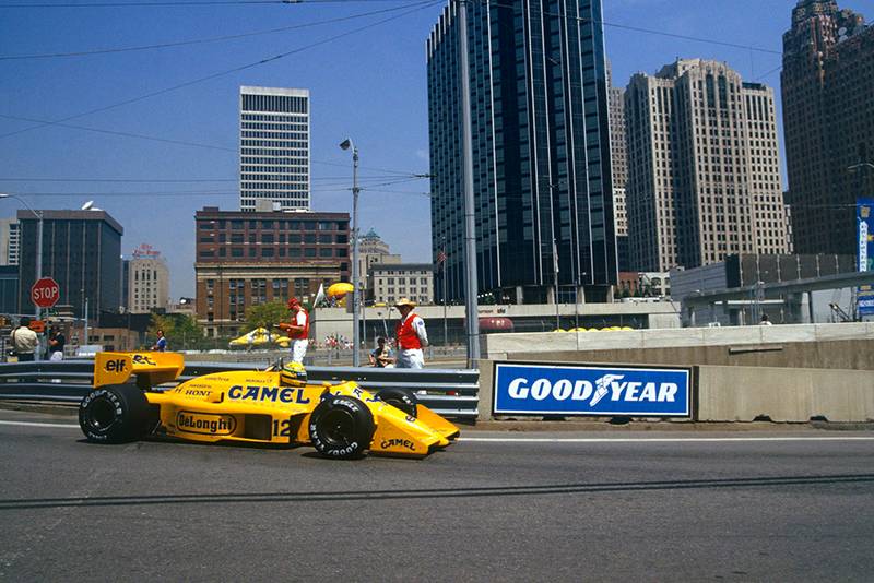 Ayrton Senna heading for a win in his Lotus 99T Honda.