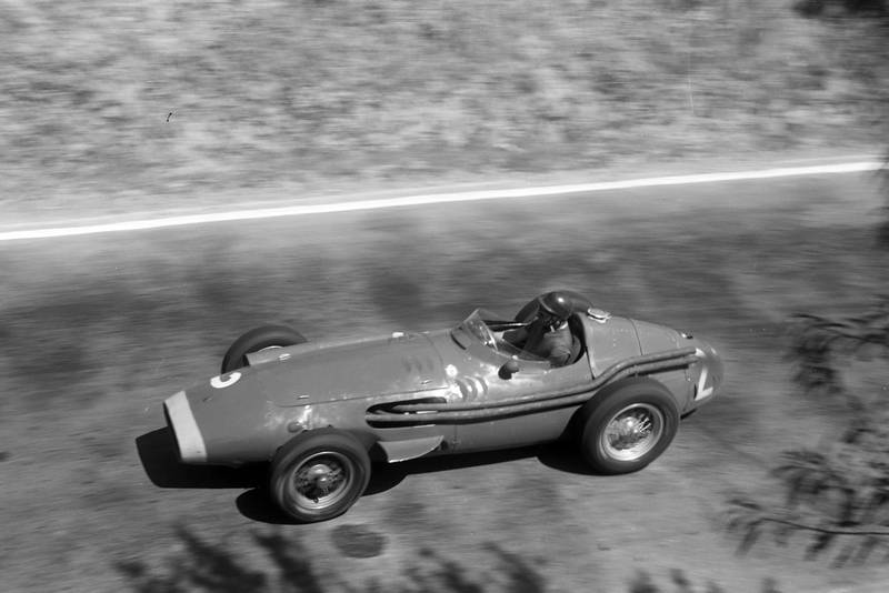 Juan Manuel Fangio in his Maserati 250F during the 1957 Pescara Grand Prix.
