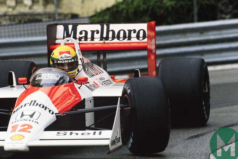 Ayrton Senna rounds the hairpin in his McLaren-Honda at the 1988 Monaco Grand Prix