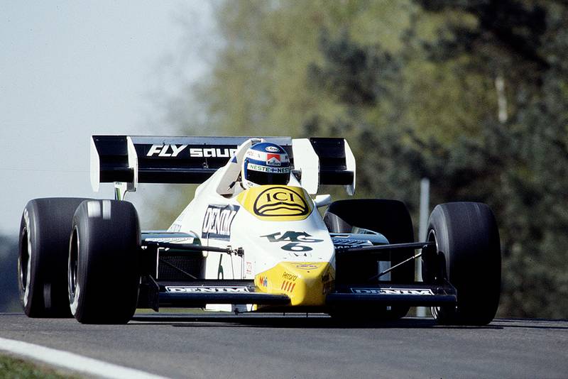 Keke Rosberg at the wheel of a Williams FW09 Honda.