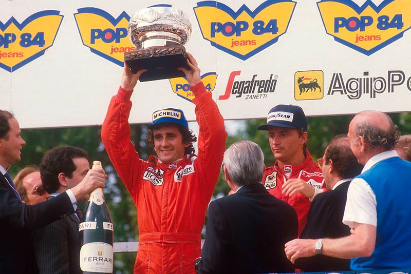 Alain Prost, 1st position and Rene Arnoux, 2nd position on the podium.