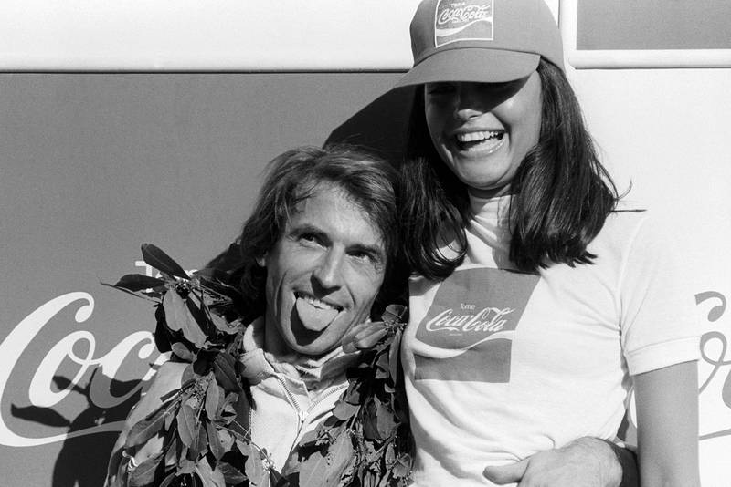 Jacques Laffite (Ligier) celebrates his win on the podium at the 1979 Argentine Grand Prix, Buenos Aires.