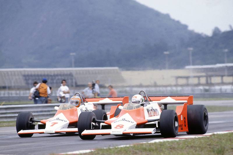 Andrea de Cesaris and John Watson (both McLaren M29F-Ford Cosworth).