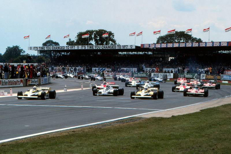Pole sitter Rene Arnoux (Renault RE30) gets away into the lead at the start of the race.
