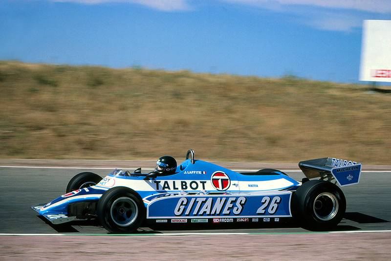 Jacques Laffite in his, Ligier JS17 who finished second.