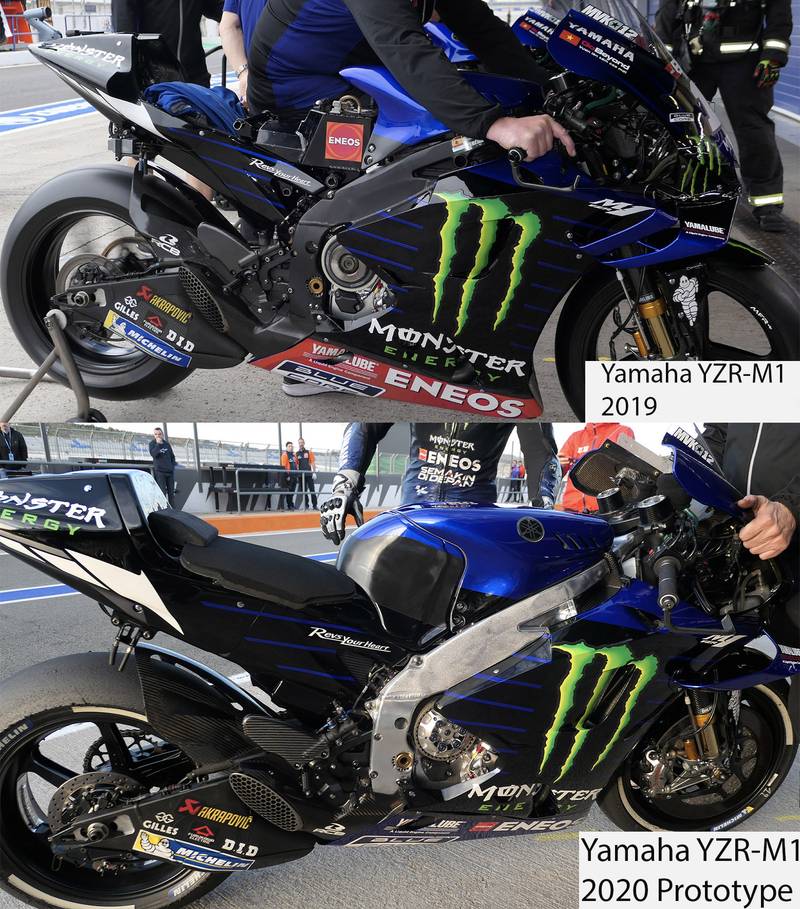 Yamaha's YZR-M1 2019 and 2020 prototype bikes