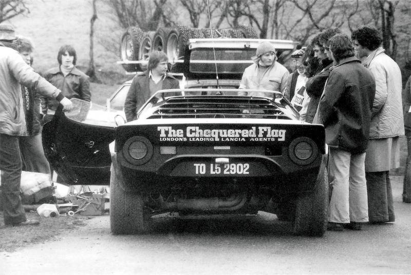 Rear view of Chequered Flag Stratos on Forest of the Dean Rally