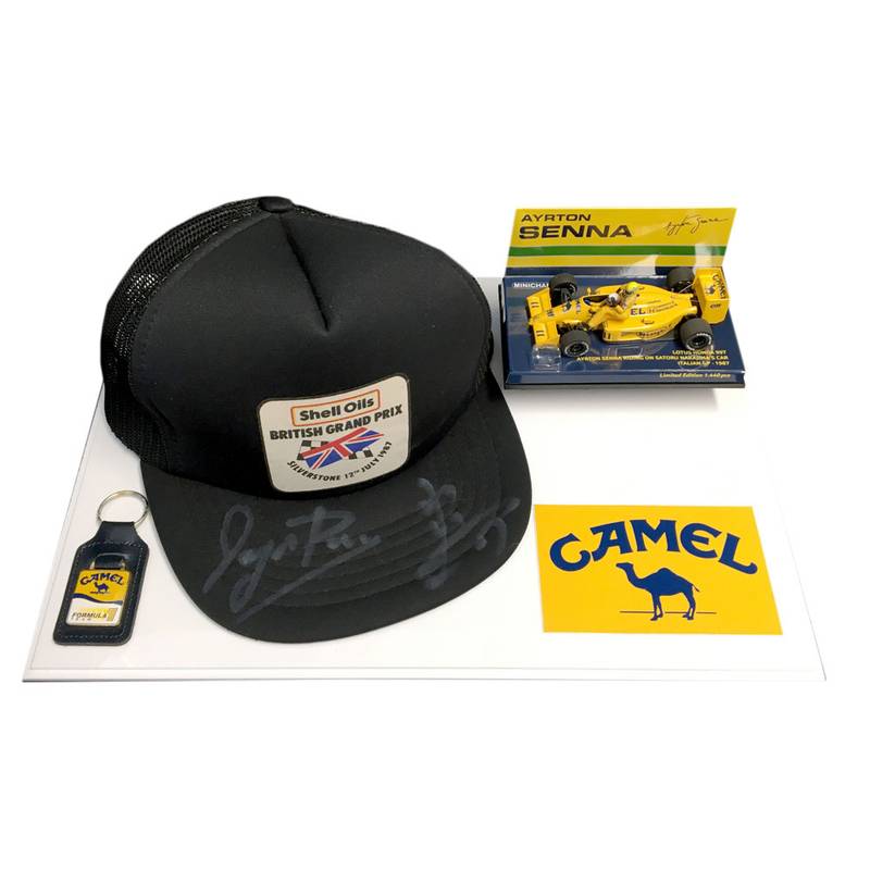 Product image for Ayrton Senna and Satoru Nakajima signed British Grand Prix cap