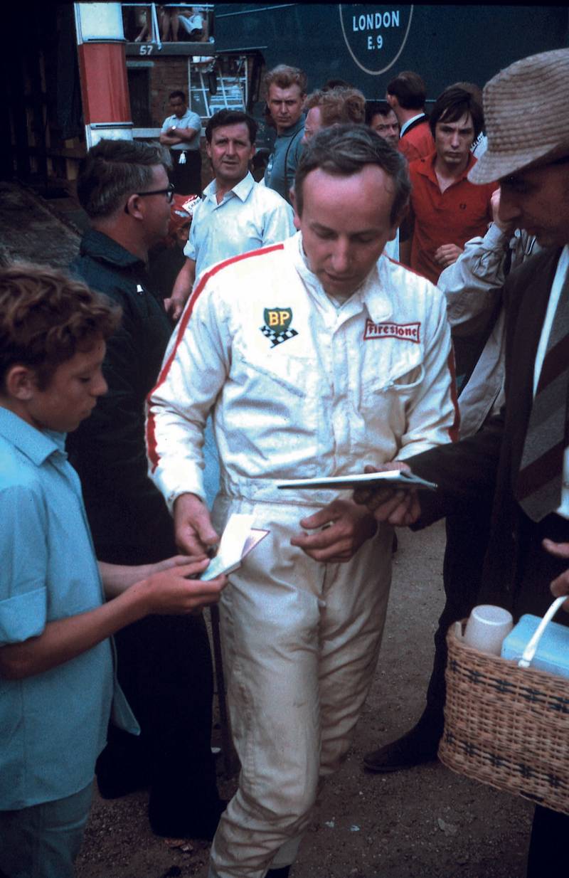 John Surtees signing autographs at the Brands Hatch Race of Champions