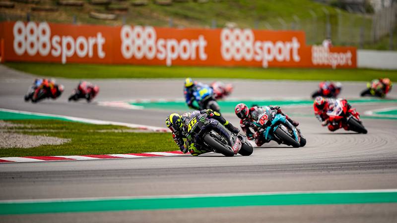 Valentino Rossi fighting for the lead in the 2020 MotoGP Catalan Grand Prix in Barcelona