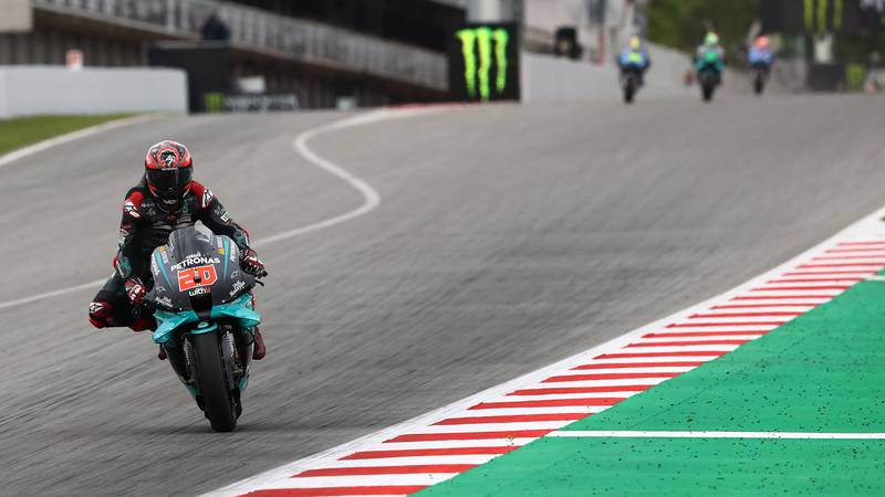 Fabio Quartararo on the main straight at Barcelona in the 2020 MotoGP Catalan Grand Prix