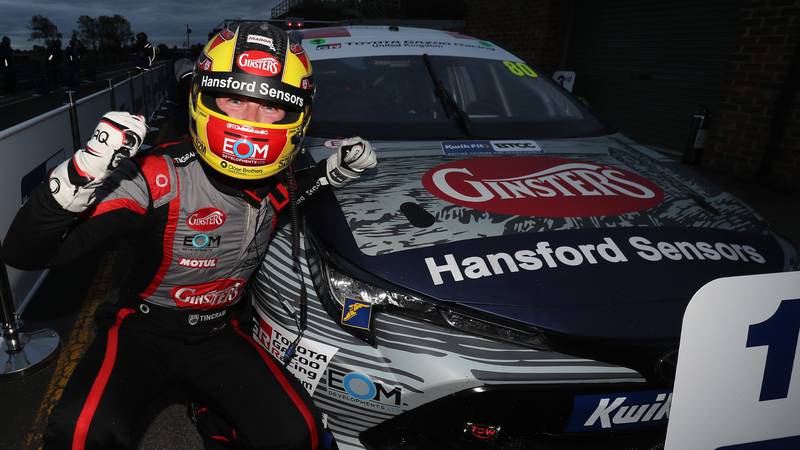 Tom Ingram celebrates victory at the 2020 BTCC Croft round