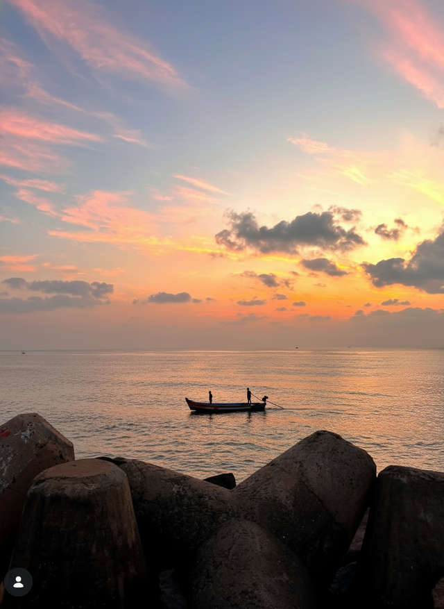 Get a magnificient view of sunrise at this rocky beach