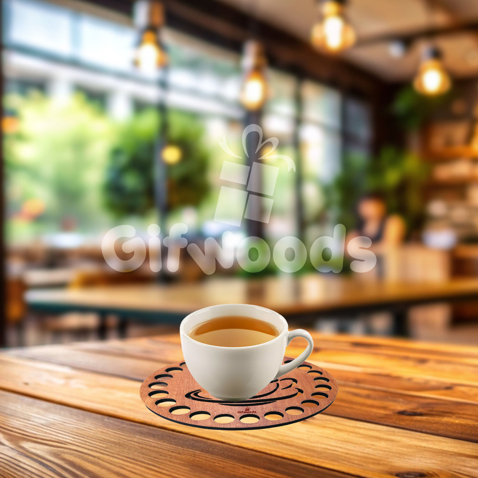 Wooden Coffee Cup Coaster | Laser Cut Round Drink Coaster for Tea, Coffee, and Beverages  - 4