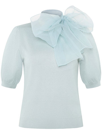 Kurzarmpullover mit Schleife in Silver Blue