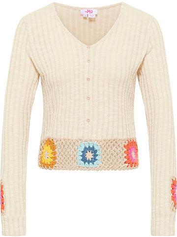 Damen Pullover Mit Gehäkeltem Bund in Hellbeige