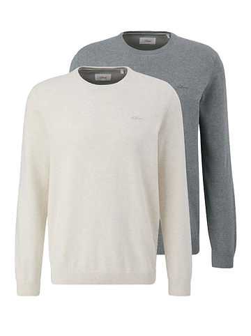 S. Oliver Pullover Basic in Hellgrau / weiß