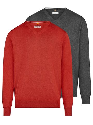 Pullover Basic in Rot / dunkelgrau