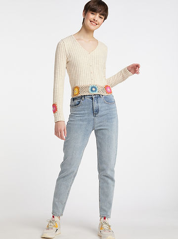 Damen Pullover Mit Gehäkeltem Bund in Hellbeige