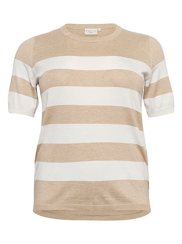 KAFFE curve Pullover in Beige/ Weiß