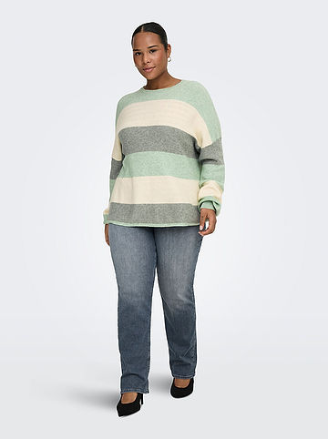 Pullover in Grün/ Creme/ Grau