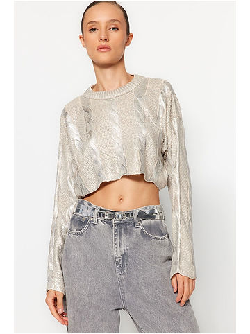 Pullover in Grau/ Silber