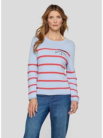 Pullover in Hellblau/ Rot