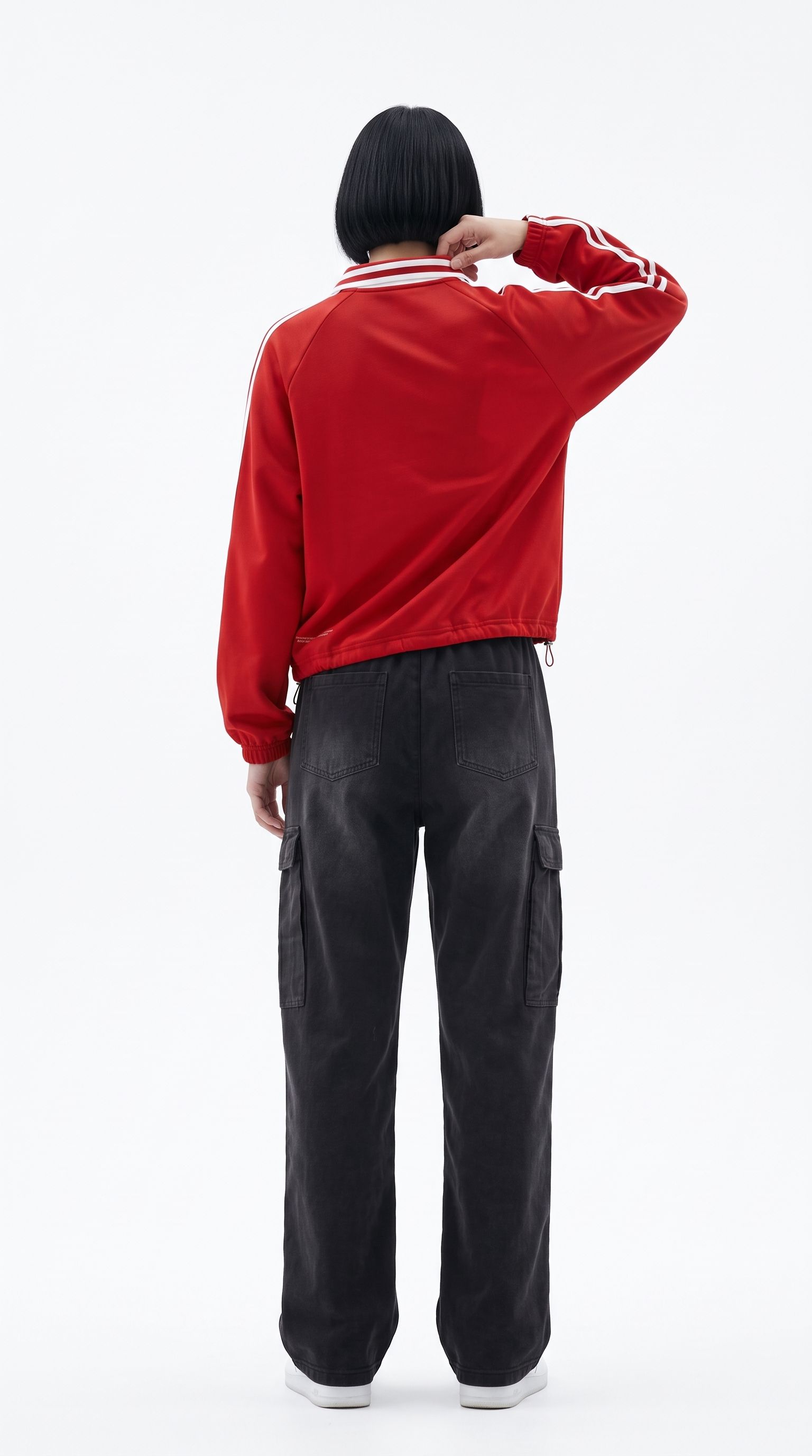Contrast Striped Lapel Collar Sweatshirt — porté