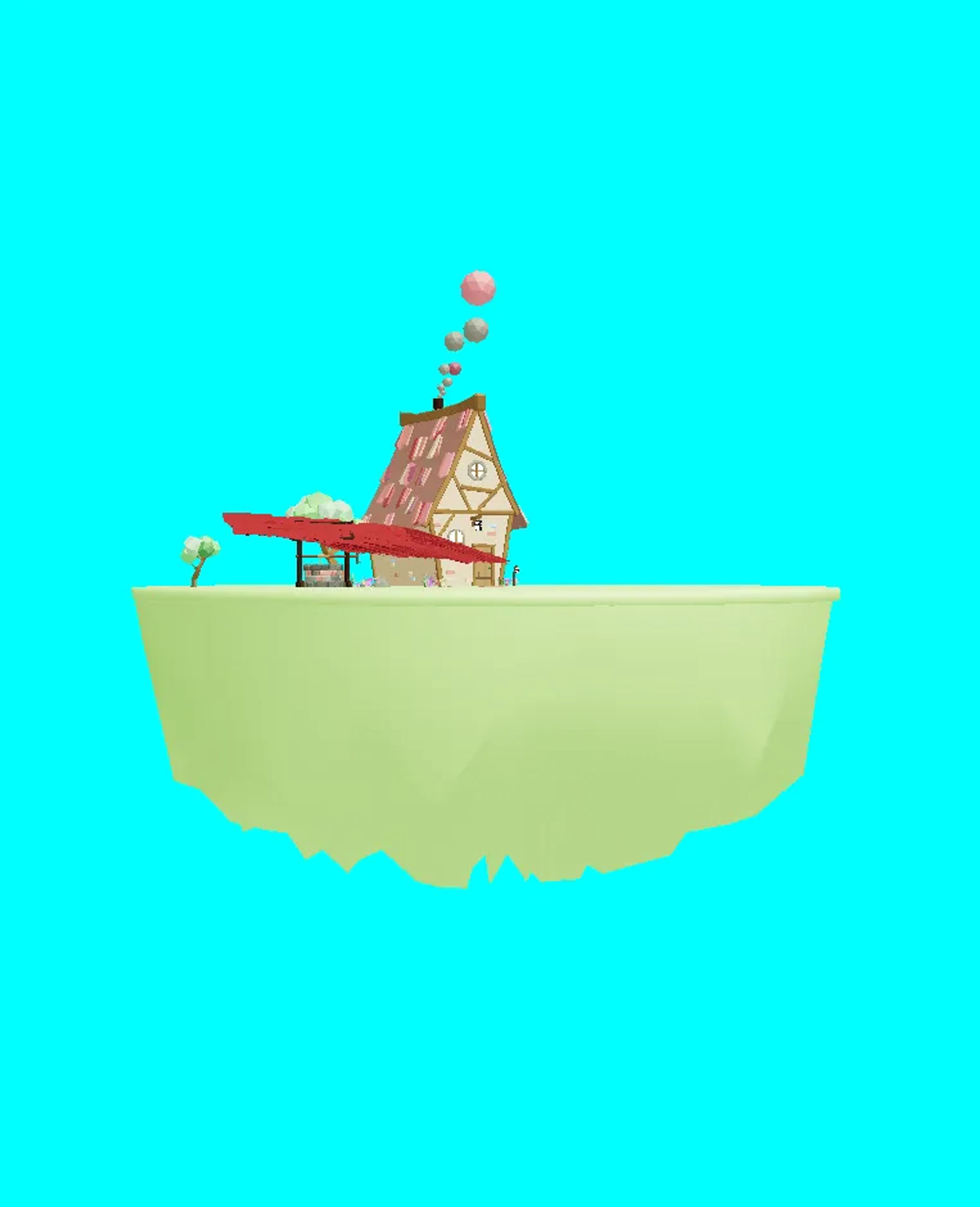 low poly cottage well