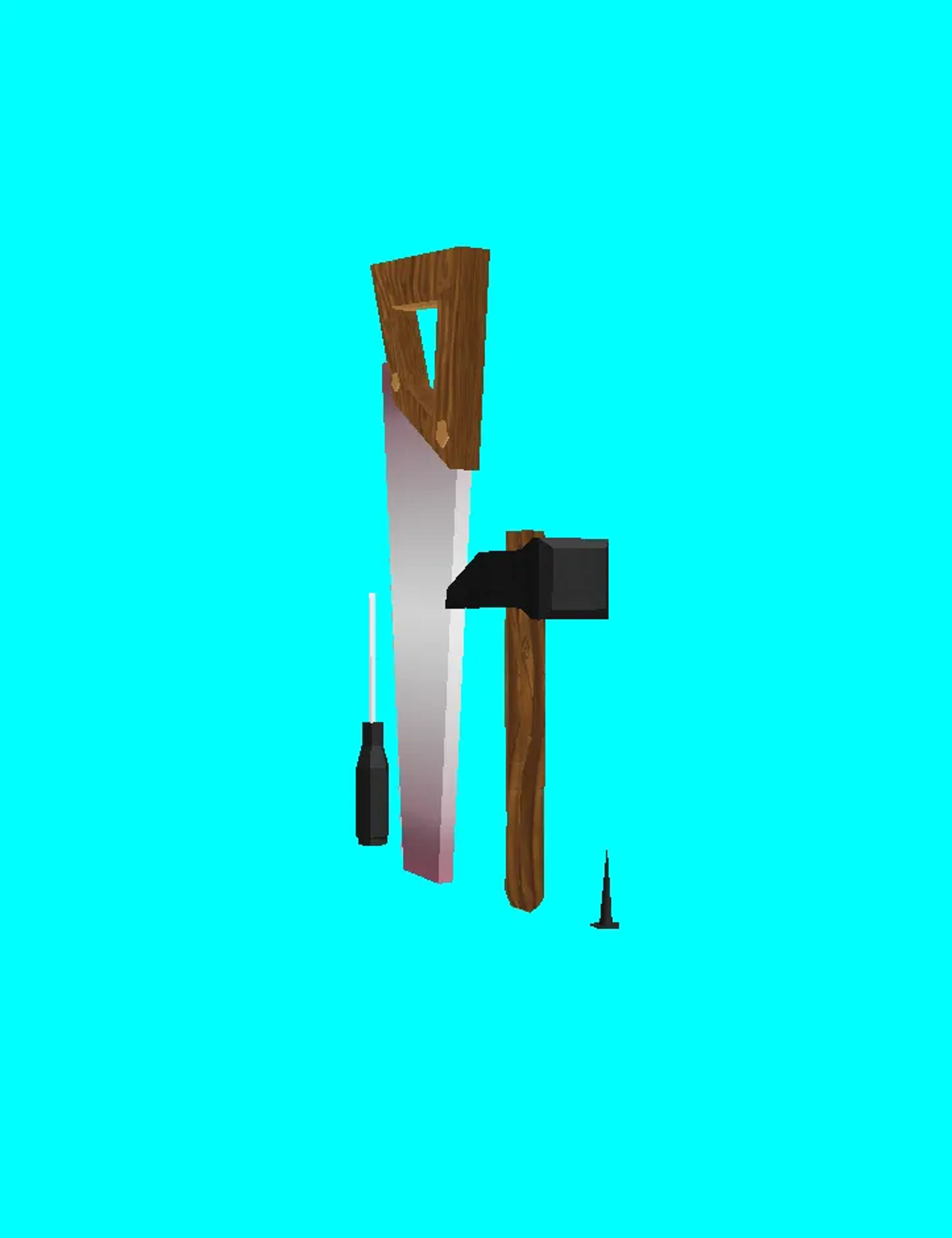 nail hammer saw screwdriver low poly