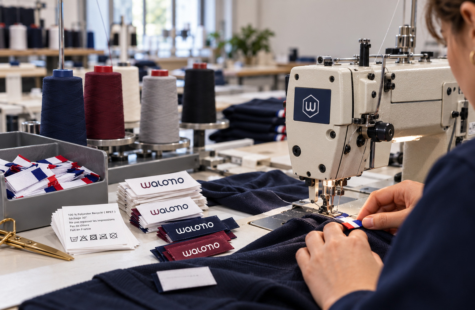 Atelier de production WALOMO à Saint-Maximin : confection textile et pose d'étiquettes